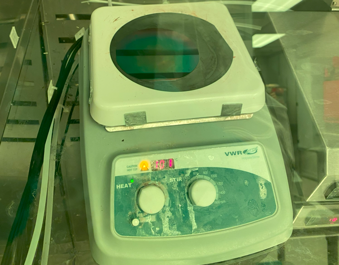 Figure A4: Lab #1 wafer being soft baked at ⁍ for 1 minute.